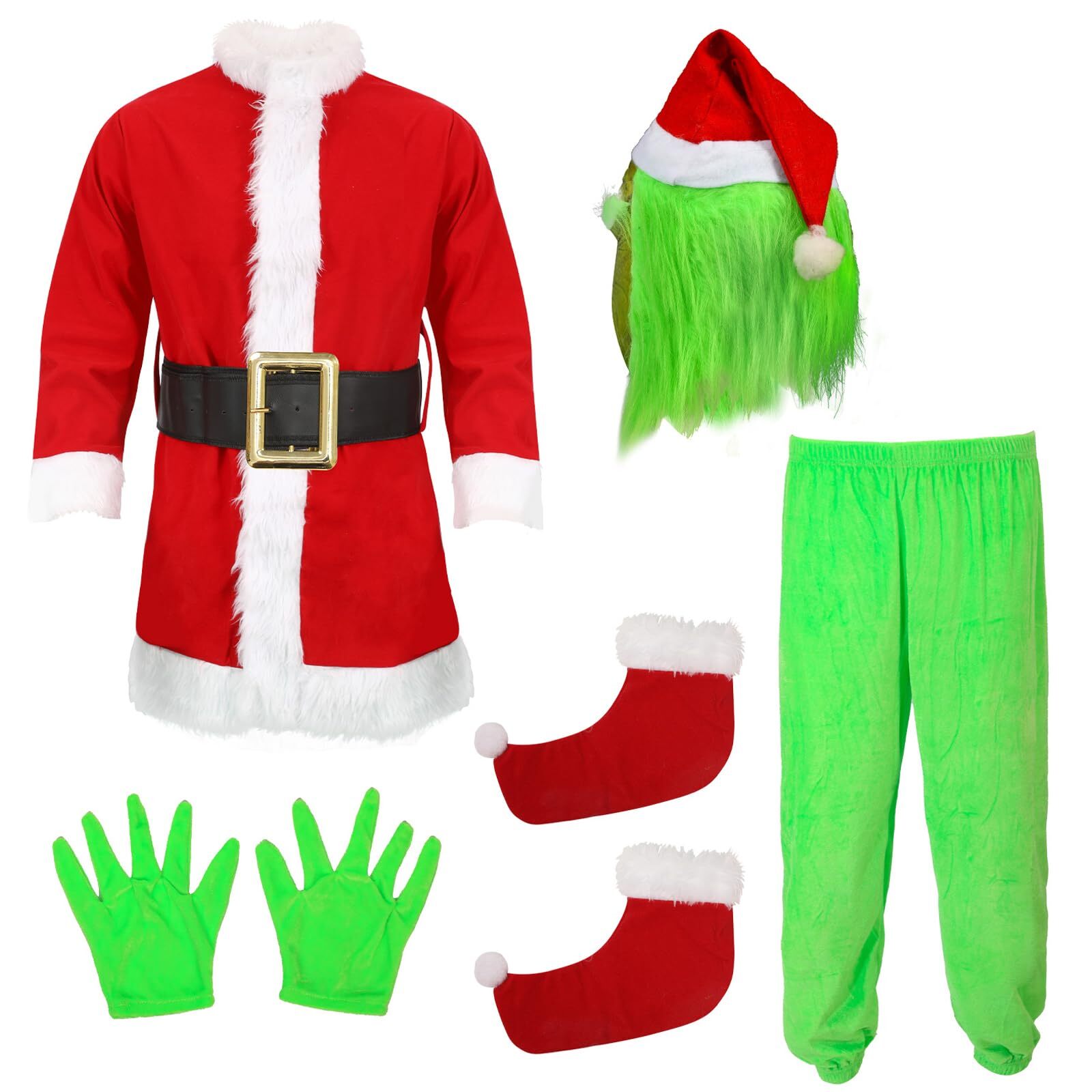 Christmas Green Giant Monster Costume for Boys Christmas Furry Suit Santa Out...