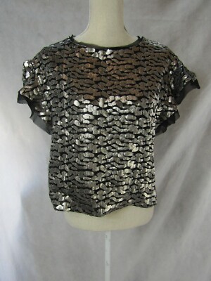 NWT Iro Blouse Black Sequin Jacquard Ruffle Top Size 34 Retail $395