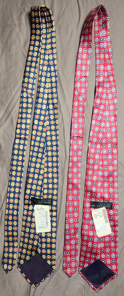 Set of 2 Saks Fifth Avenue Men's Ties Multicolor Geometric All Silk Made in USA - Image 2 of 4