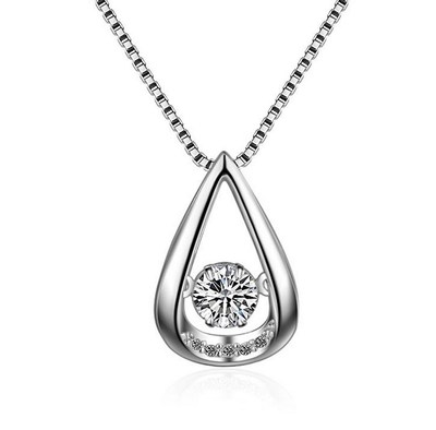 Dancing Water Drop Cubic Zirconia Sterling Silver Halo Pendant Necklace Gift Box