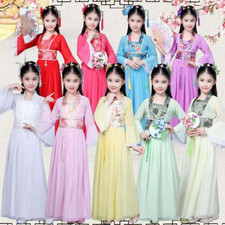 Traditional Chinese Dance Fans Dress for Kids Hanfu Halloween Girls Costume Gift