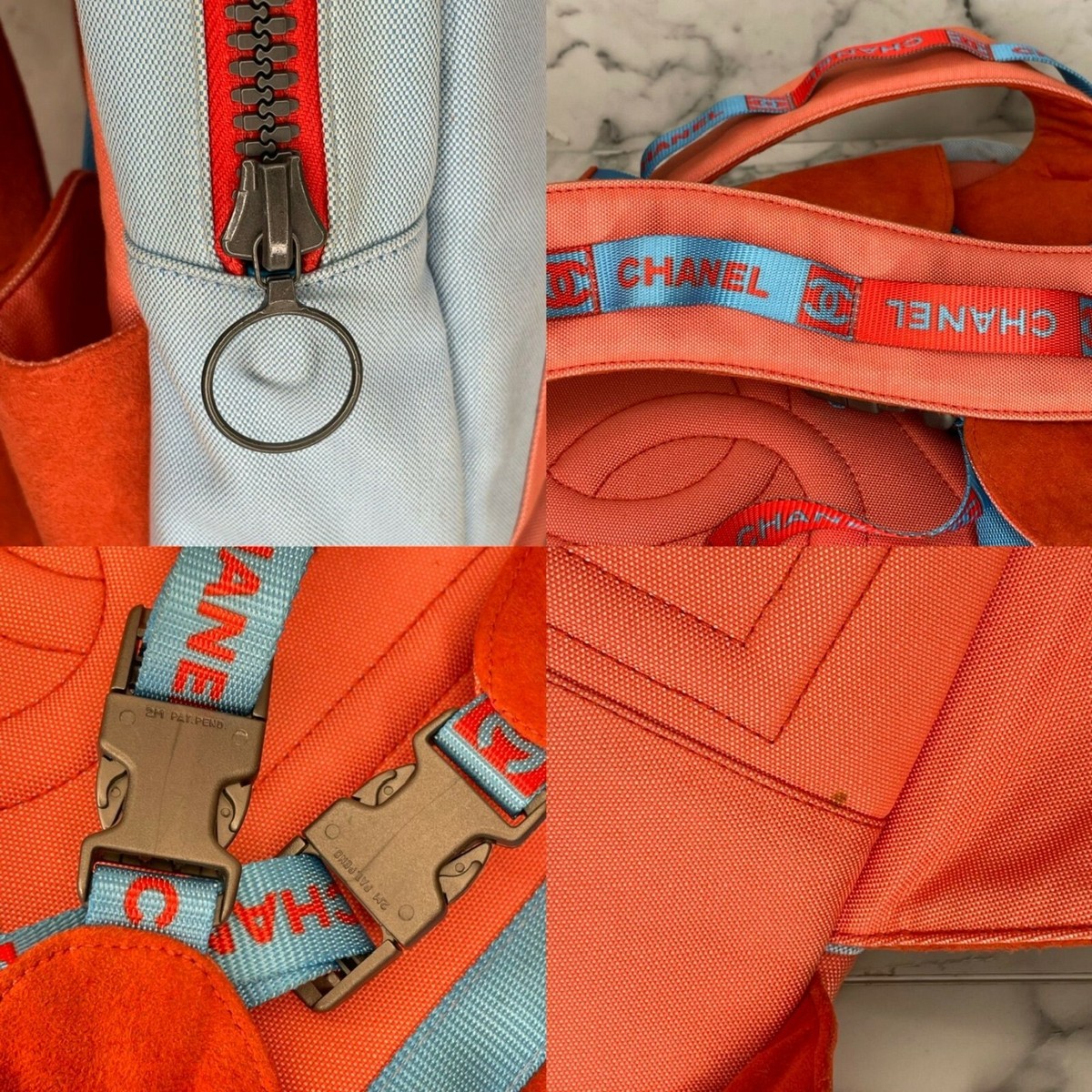 CHANEL Vintage 2002 Sport Blue & Coral Canvas Backpack Super Rare Chanel Graffiti backpack with dust bag and box  main image 2