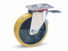 RUOTE INDUSTRIALI POLIURET. NUCLEO GHISA E PIASTRA GIREVOLE FERMO  24