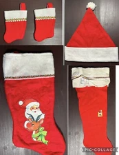 Vintage Christmas Stocking x2 Santa Hat Mini Stocking x2 Felt Lot