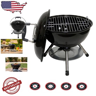 14.5'' Black Charcoal Kettle Grill - Perfect for Outdoor Cookouts & Camping