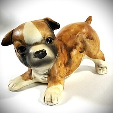 Vintage UCTCI Japan Porcelain Figurine Playful Boxer Puppy CUTE! 1960's EUC
