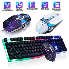 Computer Desktop Gaming Keyboard w/ Mouse Combo Ergonomic LED Light Backlit RGB