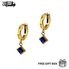 14k Yellow Gold Square Huggie Dangle Earrings
