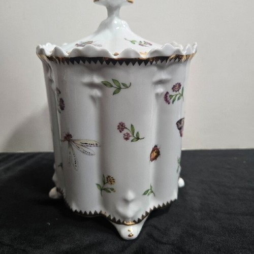 I GODINGER & CO Butterfly Insect Gold Trim Covered Porcelain Canister 8" tall - Picture 3 of 18