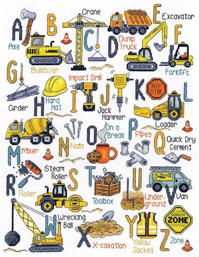 Cross Stitch Kit Design Works ~ Construction ABC Trucks & Tools Sampler #DW3426