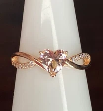 AAB Ring- 02- Heart- Simulated Champagne CZ- Size 8- Rose Gold/.925 Solid Silver