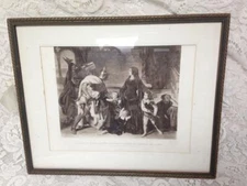 Antique 19th C Rare Etching-1266 Arrest of Queen Helene by Carolous of Anjou