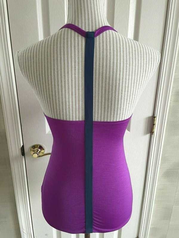 Athleta Purple Gray T Back Tank Athletic Workout Top Shirt Loose Fit Size XXS