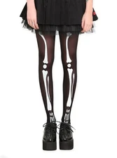 PARTY  GOTHIC RAVE   SKELETON PRINT SEMI SHEER FOOTED TIGHTS HOT TOPIC  ML SIZE