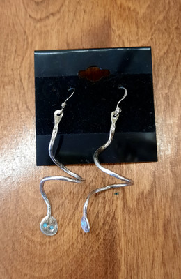 Native Zuni RARE Sterling Silver Snake Hook Earrings by Effie Calavaza STAMPED