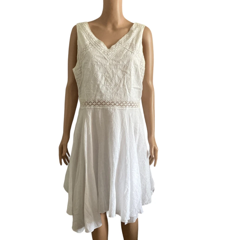 encantador vestido charlie mujer talla grande blanco ojales asimétricos primavera verano Foto 3 de 4