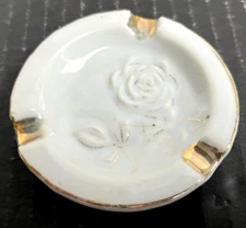 Rose Ashtray Gold Accents Vintage 1960s Occupied Japan Porcelain Bar Decor