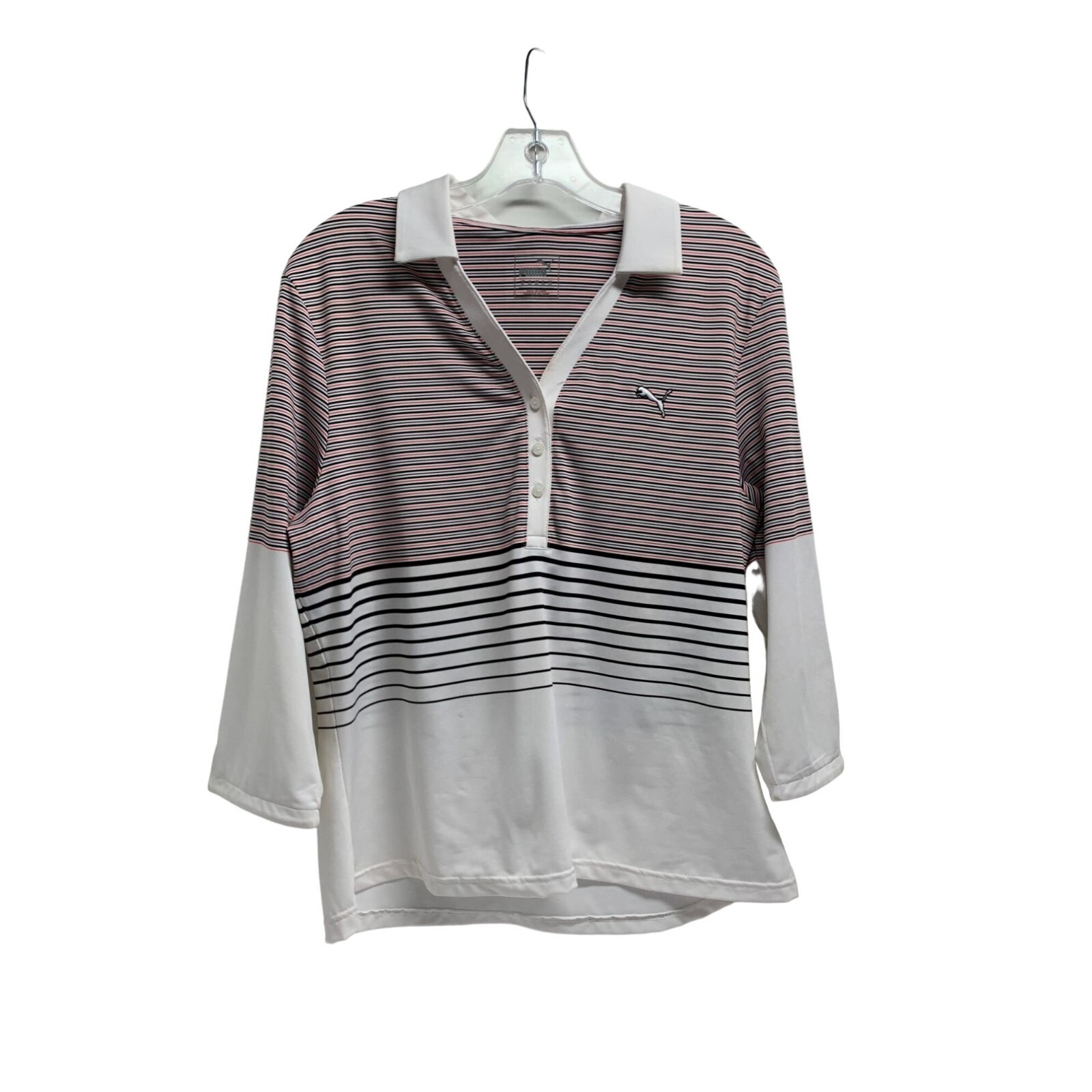 Puma Womens XL Striped V-Neck Polo 3/4 Sleeve Shirt-image