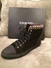 CHANEL 15A Suede Leather Lace Up High Hi Top Sneakers Kicks Shoes Boots 950