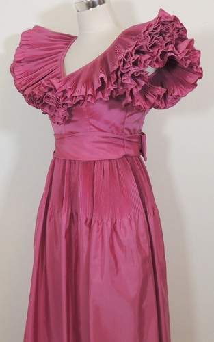 Vintage 1980's Victor Costa Pink Gown Dress Womens 6 Double Accordion Ruffles - Picture 7 of 16