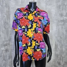 Vintagen 90s Gitano Womens M Multicolored Button Front S/S Watercolor Floral Top