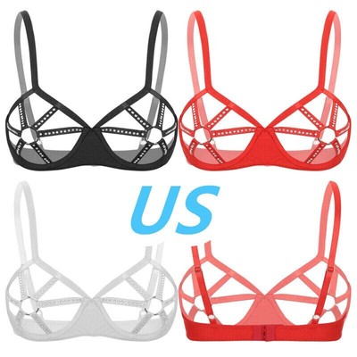 UK Sexy Women See Through Bra Balconette Unlined Push Up Bra Top Cutout Lingerie