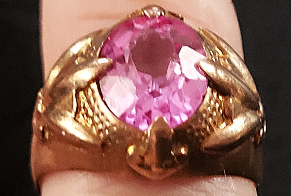 ANILLO VINTAGE 583 ORO AMARILLO 14K GEMA KUNCITA ROSA FORMA OVALADA 7g TALLA 6.5 Foto 4 de 4
