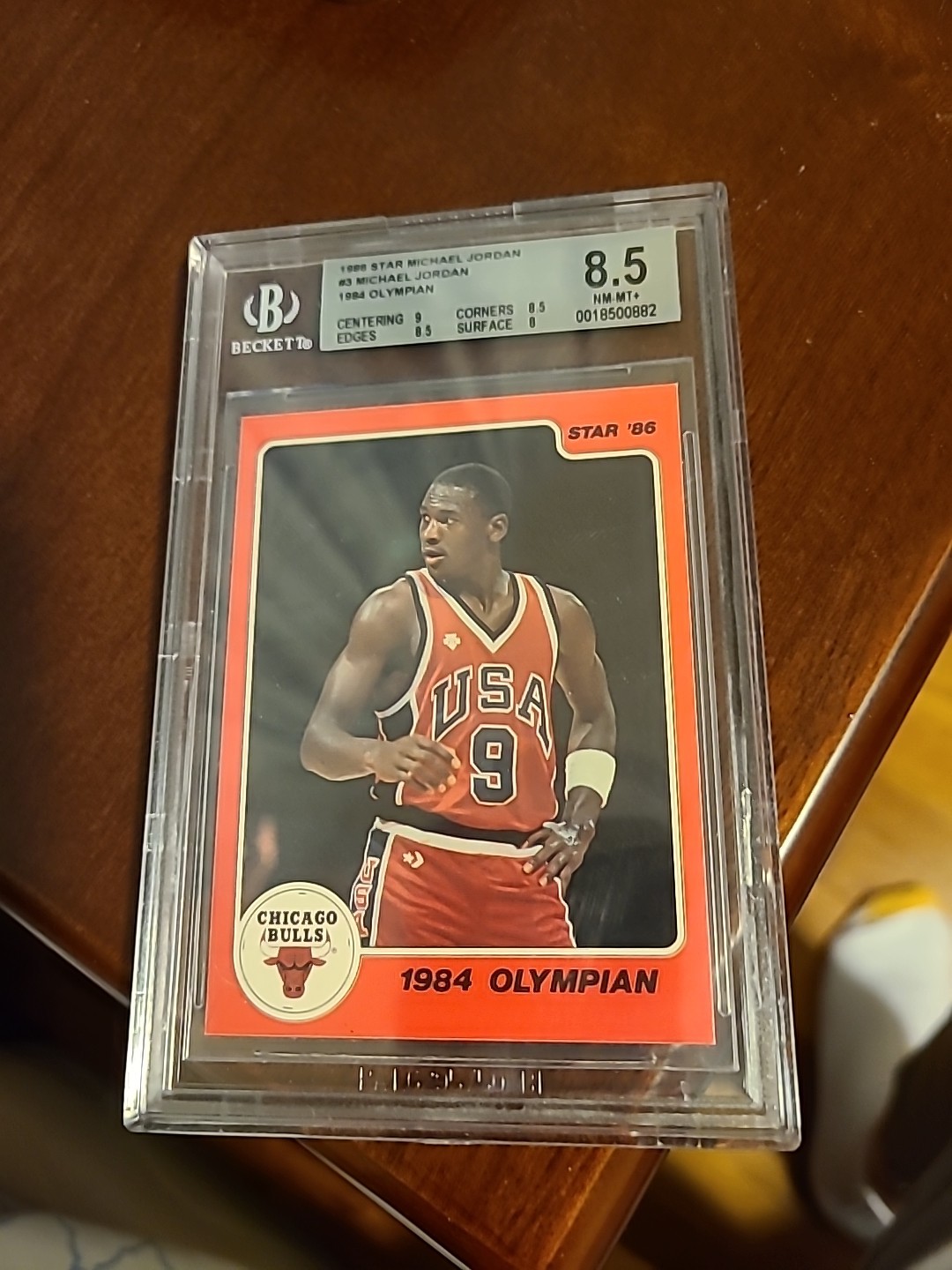 MICHAEL JORDAN BGS 8.5 1986 STAR 1984 OLYMPIAN #3 BULLS RC 9 CENTERING HOF