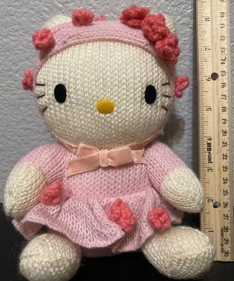 Vintage Y2K Sanrio Smile Hello Kitty Knitted Plush 8  Germany Pink Dress RARE
