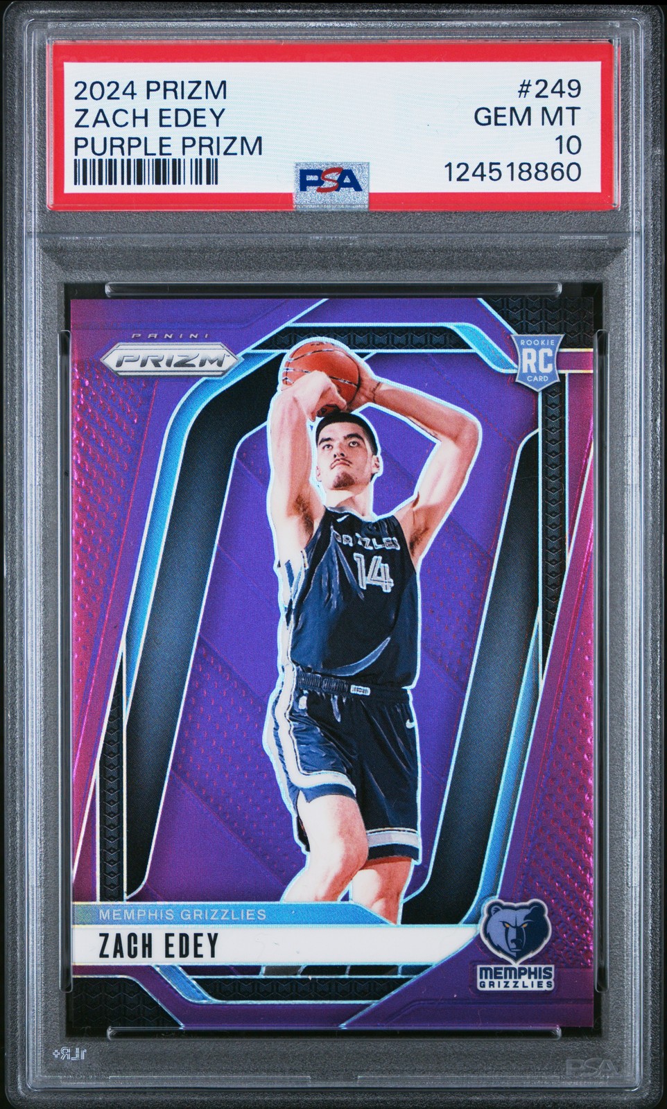 2024 Panini Prizm #249 Zach Edey Purple Prizms Rookie Card RC /99 PSA 10