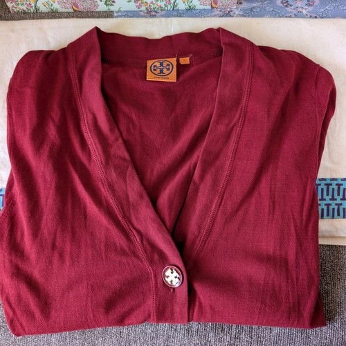 Tory Burch Women’s V Neck Cotton Simone Cardigan In Logo Button Size Large - Picture 10 of 10