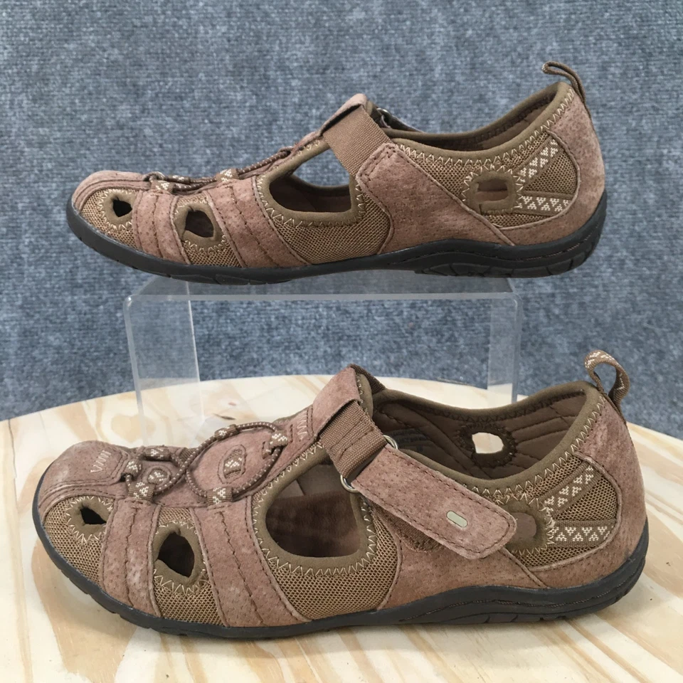 Sandalias Earth Origins para mujer 8 anchas oleaje pescador cómodas planas cuero marrón Foto 2 de 4