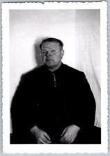 Vtg B&W Snapshot Older Man In Dark Jacket Serious Expression Portrait 1950s