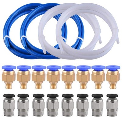 4 Pieces PTFE Tube 1m with 8 PC4-M6 & 8 PC4-M10 Push Fittings for 3D Printer Kit