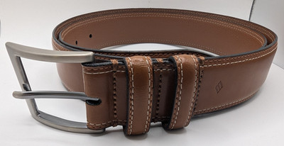 Made In Italy Joseph Abboud Mens Leather Belt Brown w/ Silver Buckle Size 38