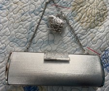Silver Evening Clutch Formal Party Cocktail Purse Wedding Snap Close Vintage