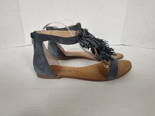 Sole Society Suede Fringe Sandals Koa Vista Blue 9.5 Thong Ankle Strap Flats