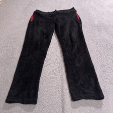 Betabrand Pants Womens Small Black Red Velvet Velour Straight Leg Sweatpants