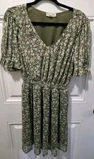 Indigo Rose Dress Boho Feminine 2XL Green Floral Smocked Mini Ruffle Sleeve
