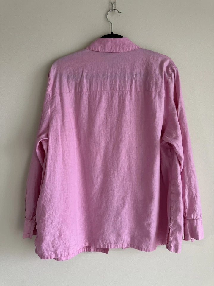 Camisa Bloomingdales Rosa 100% Lino Abotonada Manga Larga Bolsillos Talla XL  Foto 4 de 4