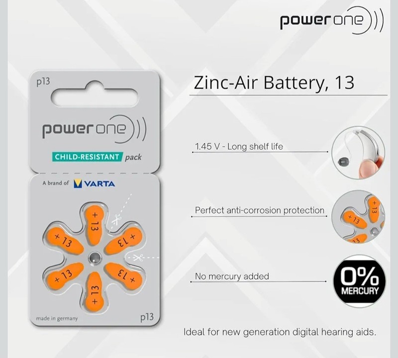 4 PACK Power One Size p13 Hearing Aid Batteries *Child Resistant Packaging*