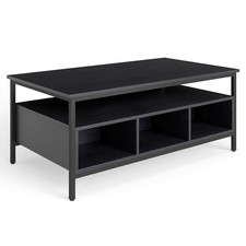 Wooden Accent Cocktail Table with Open Shelf & 6 Compartments-Black