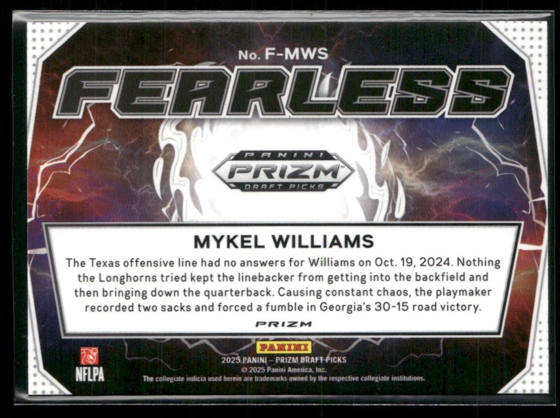 Mykel Williams Rookie 2025 Panini Prizm Draft Picks Fearless Green