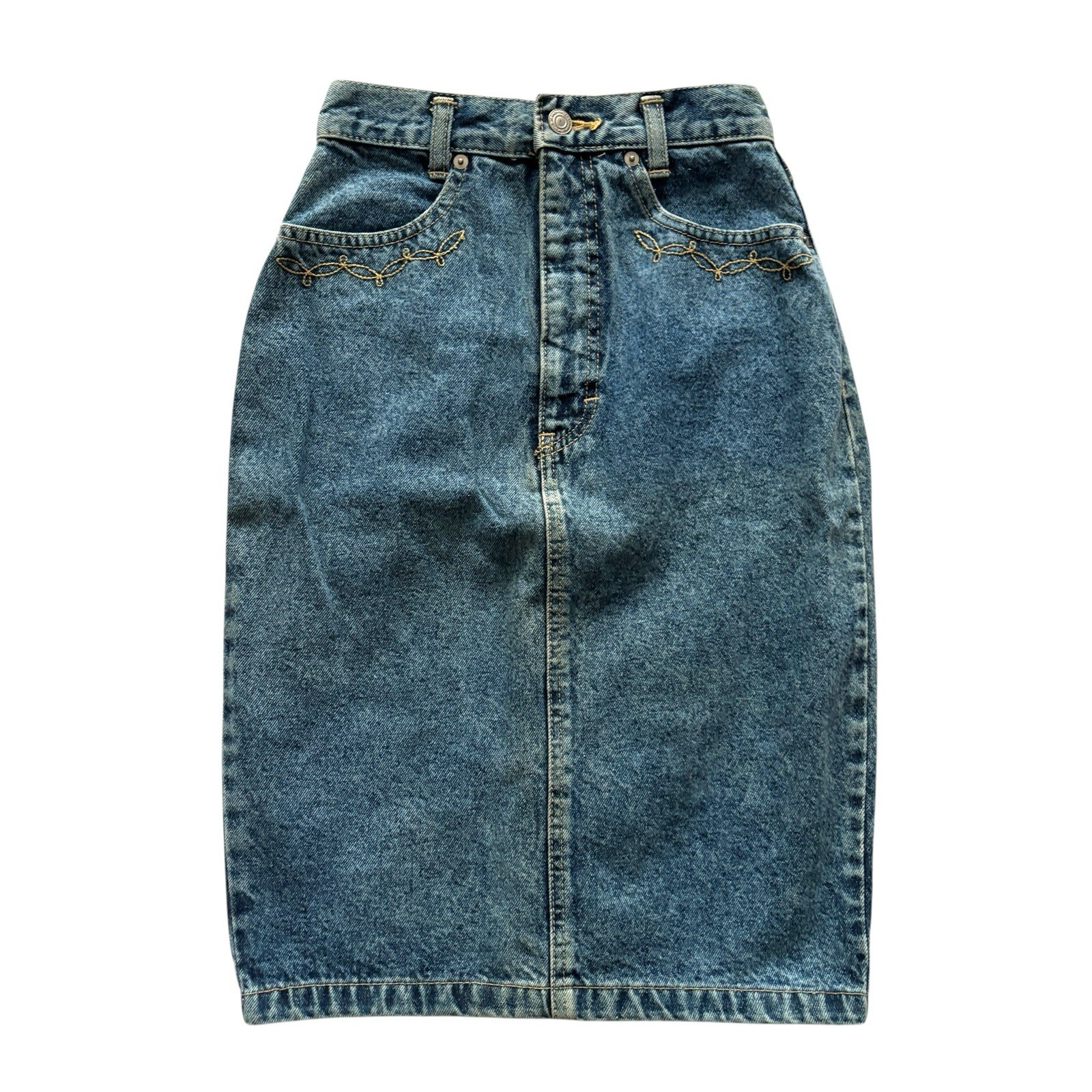 Vintage Denim Skirt 80s Faded Blue Retro Boho 6 image 2