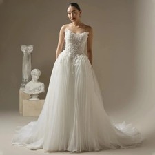 Charming Scoop Neck Bridal Dresses Pleat Sleeveless Chapel Train Tulle Lace