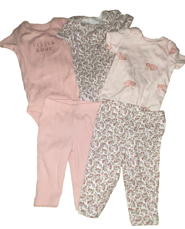 JC !WOW! 0-3M Carter's 5 piece Pink Floral Bodysuits & Pants Leggings Set