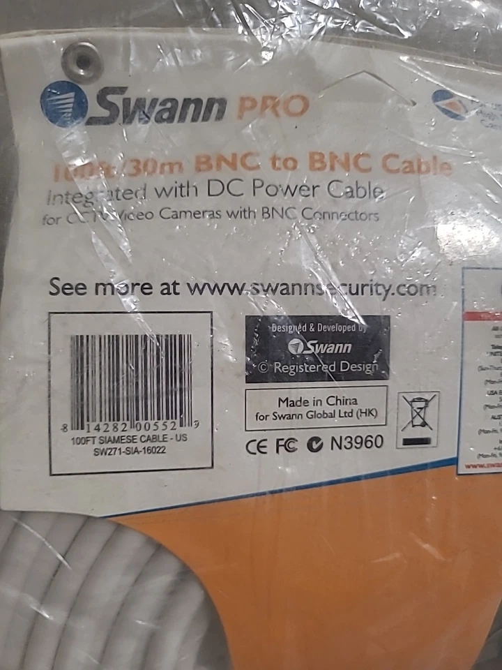 NEW SWANN PRO 100FT/30M BNC to BNC CCTV VIDEO CAMERA CABLE SW271-S1A-16022 *NEW* - Image 2 of 4