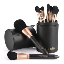 12 Piece Professional Makeup Brush Set Synthetic Hair With Travel Case Black