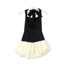 PRETTYLITTLETHING Satin Contrast Puffball Dress - Black & White - 2