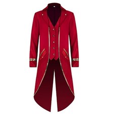 Men Steampunk Tailcoat Victorian Frock Coat Gothic Cosplay Halloween Costume Red